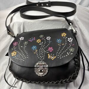 Circus by Sam Edelman Crossbody Bag Purse Handbag Black Leather Whimsigoth Y2K.